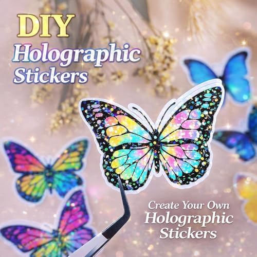 36 Sheets Holographic Sticker Paper Clear Laminating Sheets Adhesive Paper | Transparent Waterproof Rainbow Vinyl Sticker Paper A4 Size Holographic Laminate Sheets for DIY Crafts, with 6 Styles Mixed