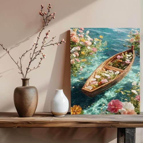 xcemhil Boat Paint by Numbers Kit for Adults Beginner, Boat Paint by Numbers for Adult, Acrylic Paint by Number Kits Suitable for Home Wall Art Decor Gifts 16x20 Inch