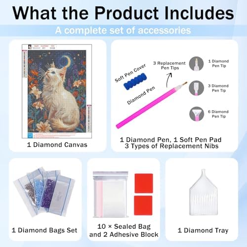 XTCIXAL Diamond Art Kits for Adults, Cat Diamond Painting, 12x16 Inch