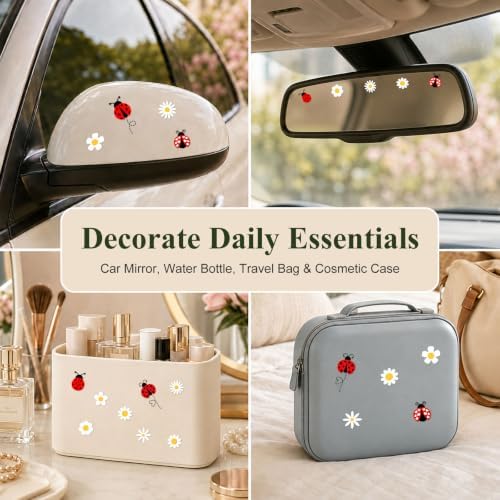 Set of 70, Little Daisies Stickers, Cute Flower Stickers, Laptop Stickers, Water Bottle Stickers, Phone Flower Sticker, Aesthetic Stickers, Vinyl Stickers Daisy Sticker Pack, 1 inches (Daisy-Ladybug)