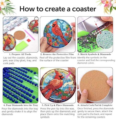 Christmas Cardinal Diamond Art Coasters Kit,8 Pcs Diamond Painting Coasters
