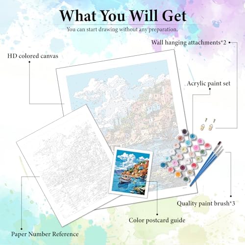 Seaside Landscape Paint by Numbers Kit for Adults Without Frame 16x20 IN