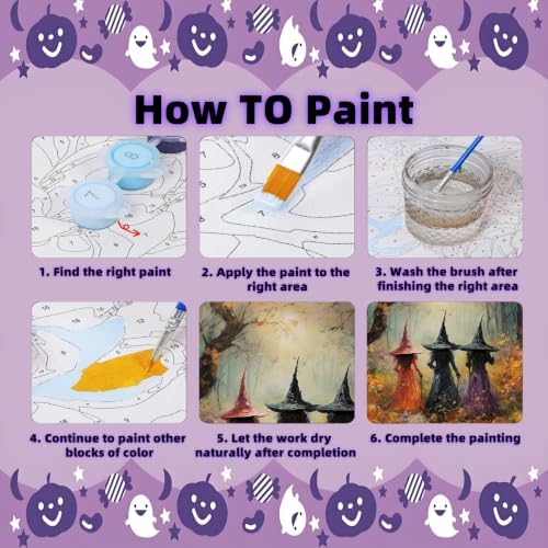 Arttoplus 6 Pack Paint by Numbers Kit for Adults Halloween 12x16 inch | Halloween Adult Paint by Number Kits on Canvas for Beginner, DIY Acrylic Oil Painting by Numbers Kit for Gift Home Decor