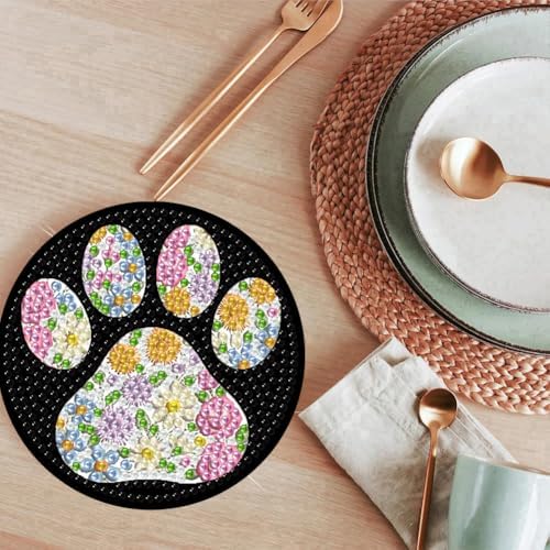 ijbnhd 8 Pcs Flower Diamond Art Coasters Kits 4x4 inch (Cork Wooden Pad)