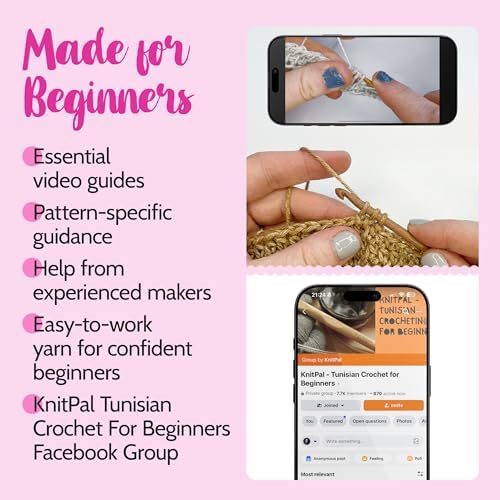Tunisian Crochet Dishcloth Kit for Beginners - Camel Brown + Flamingo Pink