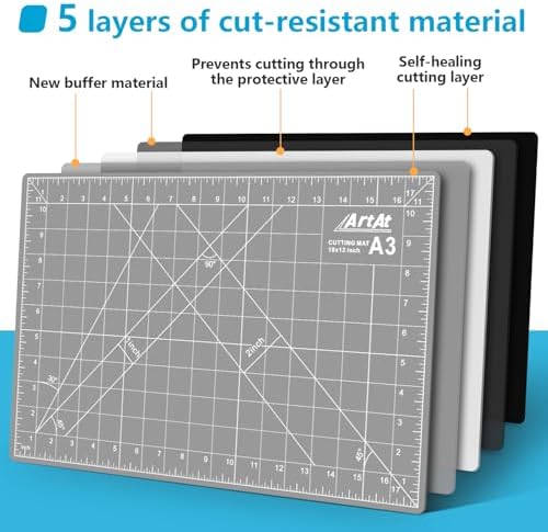 ArtAt Self Healing Cutting Mat: 12″x 18″ Black-Gray Eco-Craft Cutting Mat - 5-Layer Durable Anti-Blade-Wear Material for All Your Crafting Needs