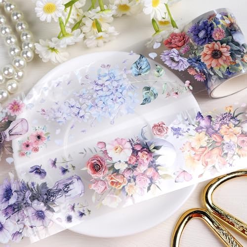 Sitsink Journaling Scrapbook PET Tapes - Floral Scrapbooking Junk Journal Supplies, Flower Decorative Tapes for Art Crafts, Aesthetic Washi Tapes Scrapbooking Supplies, Floral Journaling Tapes