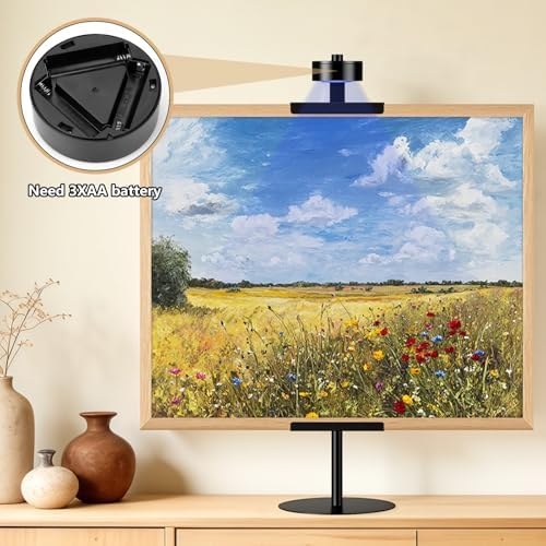 SelfTek Adjustable Desktop Photo Picture Frame Holder Stand with Magnetic Wall Painting Light - Metal Vertical Stand with 4 Color Temperature, Display Stand for Picture Frames, Artwork, Canvas