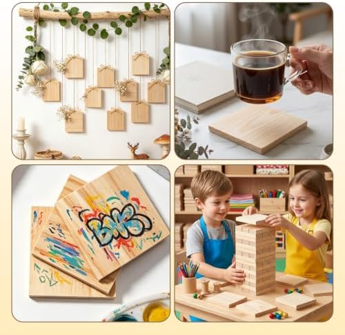 FSWCCK 36 Pcs 4x4 Wood Squares, Smooth Wooden Blanks for Laser Engraving