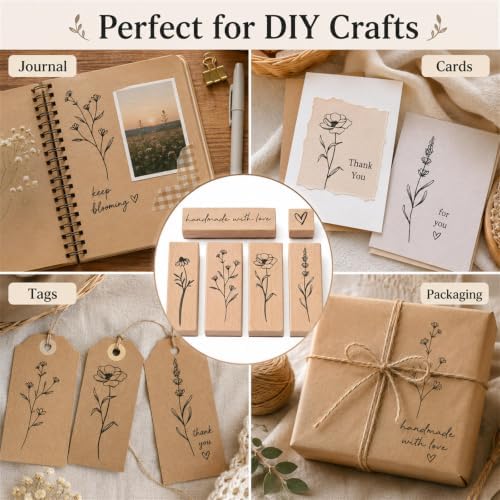 6pcs Wooden Rubber Floral Stamps Set, Crafting, Scrapbooking