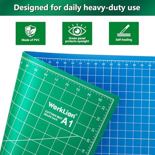 WORKLION 24" x 36" Large Self Healing PVC Cutting Mat, Double Sided, Gridded Rotary Cutting Board for Craft, Fabric, Quilting, Sewing, Scrapbooking - Art Project… (Pack of 2)