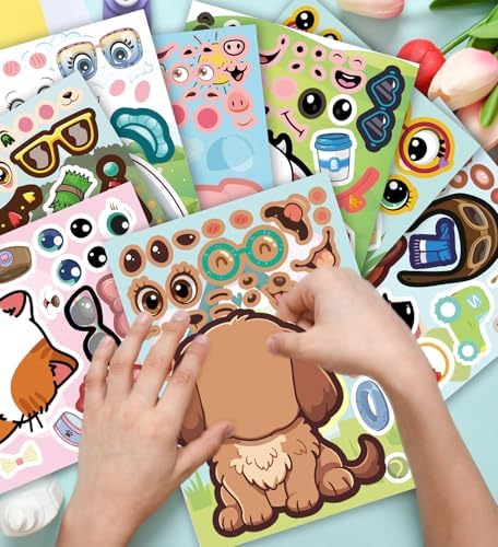 HSHFAMIIY 24 PCS Animal Face Stickers – DIY Decorative Animal Character Stickers for Crafts, Scrapbooking, Party Decorations, Gift Wrapping & Holiday Projects