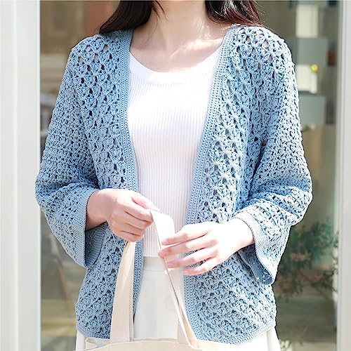 Fine Weight Knitted and Crocheted Cotton Yarn, 100% Long Staple Cotton Yarn, Baby Sports, 2 Packages of 100g/3.52oz (Per Skein 50g/162yards)-Funny Blue