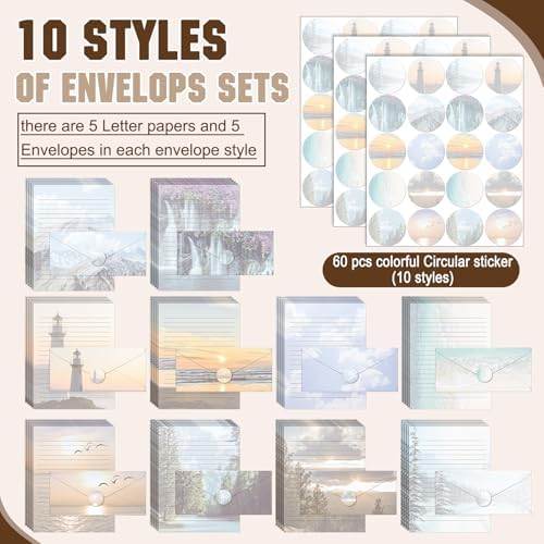 TaoBary 160 Pcs Natural Scenery Stationery Paper and Envelopes Set