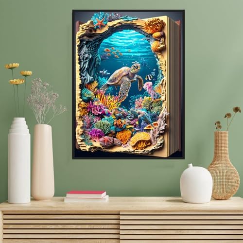 Benjenes Book Diamond Art Kits for Adults, Sea Turtle Diamond Painting Kits
