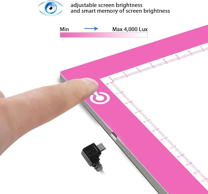 LitEnergy Portable A4 LED Copy Board Light Tracing Box, Pink Ultra-Thin Adjustable USB Power Artcraft LED Trace Light Pad for Tattoo Drawing, Streaming, Sketching, Animation, Stenciling