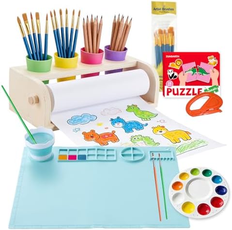 Kids Art Easel with Paper Roll Wooden Tabletop Paper Roll Dispenser