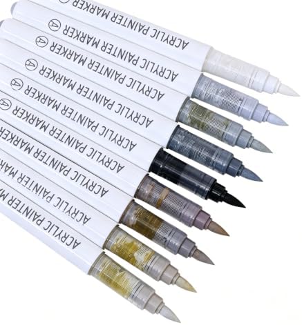 languo Acrylic Paint Markers, 9 Colors Gray Brown Series, Soft Brush Tip