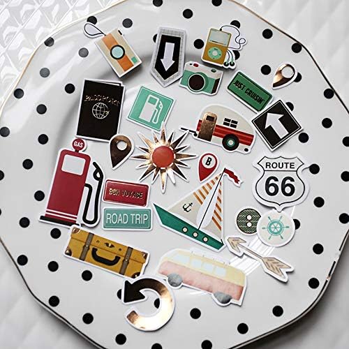 Doraking Foil Gold Paper Stickers, 65PCS Travel Themed Decoration for Scrapbook, Multicolored, Waterproof, Premium Adhesive Paper, Irregular Shaped, Holiday Travel Style