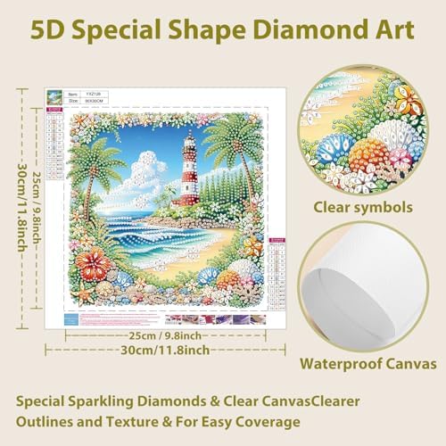 Beach Diamond Art Kits for Adults Special Shape Diamond Painting