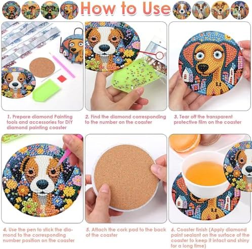 ijbnhd 8 PCS Dog Diamond Art Coasters Diamond Painting Coasters