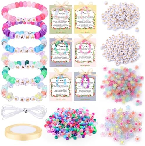 Soulchen 1269 Pcs/24 Sets Mother's Day Beads Bracelets Craft Kit DIY