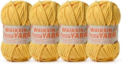 （4 Light Yellow） 4 Pack Super Soft Fuzzy Chenille Chunky Yarn for Crocheting, 400g (350yds) Velvet Fluffy Amigurumi Yarn for Hand Knitting Baby Blankets Weaving Craft