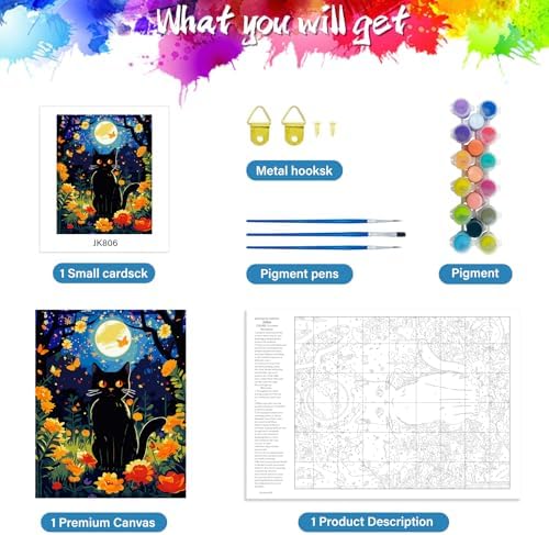 ZTOTZ Cat Paint by Numbers Kit for Adults, Painting by Numbers Black Cats Moon Night, Tuxedo Cat Adults' Paint-by-Number Kits, Animal cat Paints Number Kits 16x20 Canvas