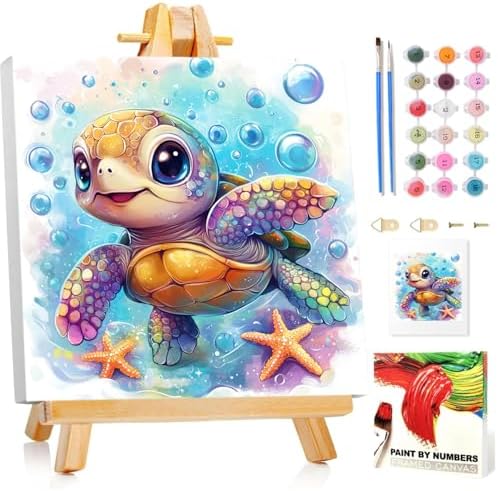 Sea Turtle Paint by Numbers Kit for Kids, 8x8 inch