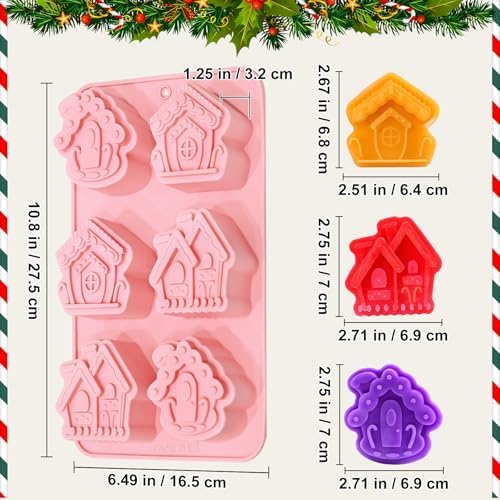 Christmas House Soap Molds, 2 Pack Gingerbread House Silicone Mold | 12 Cavity House Shapes Soap Mold for Soap Making Candle Lotion Bar Beeswax Resin, Non-Stick Baking Molds for Cake Chocolate