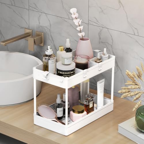 SPACELEAD 3 Tier Rolling Cart with Wheels, Storage Craft Art Trolley Organizer Serving, 3 Hanging Baskets Easy Assembly, for Office, Bathroom，Living Room, Kitchen, White