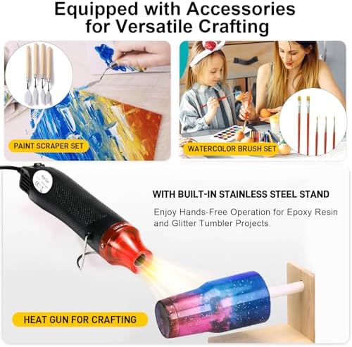 Heat Gun for Crafting - Mini Heat Tool for Epoxy Resin, Silicone Molds, Acrylic Pouring, Embossing, and Bubble Removal, Compact Craft Dryer for Small Art Projects (Black)
