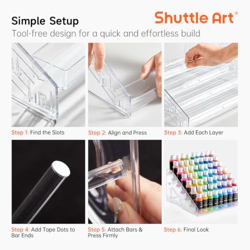 Shuttle Art 2-Pack of Acrylic Paint Organizer With Paint Brush Holder, 7 Layers Clear Storage Rack, Snap On Organizer for Acrylic Paint, Oil Paints, Nail Polish and Craft Supplies