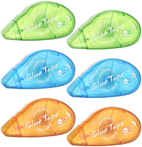 Tamaki 6 Pack Double Sided Tape Roller, Adhesive Scrapbooking Glue Tape