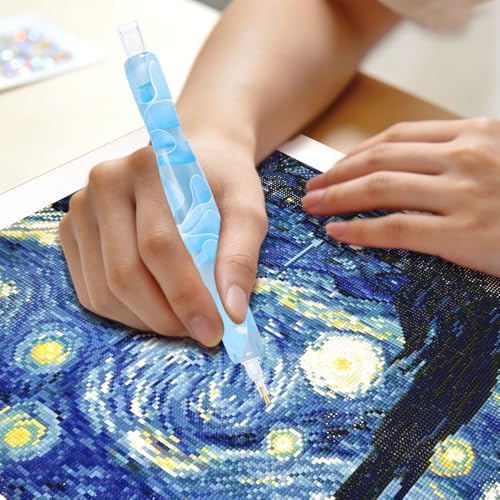 RaySoar Diamond Painting Art Drilling Dot Pen with Tips Nibs Placers Tool Accessories for Adults, Gem Rhinestone Picker Stylus Lt Blue