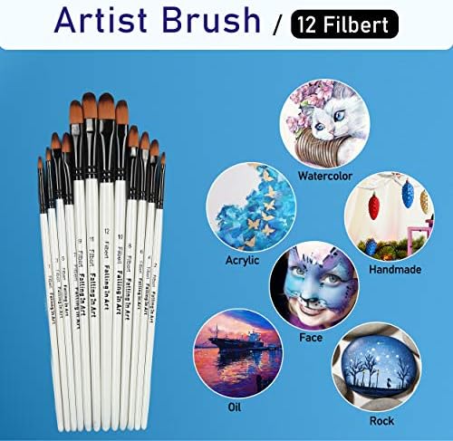Falling in Art 12 PCS Professional Filbert Paint Brushes Set