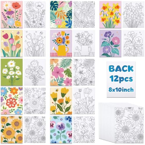 Louise Maelys 12 Pack Pre Drawn Canvas to Paint with Floral Pattern