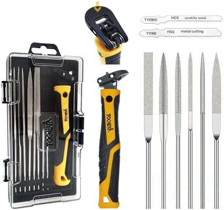 TOOLAN: 8-In-1 Needle File & Saw Set With Storage box, 6 pcs Small Diamond Files, for Metal, Jewlers, Wood, Leather and Plastic, Ergonomic Designed Handle With Quick Change Mechanism