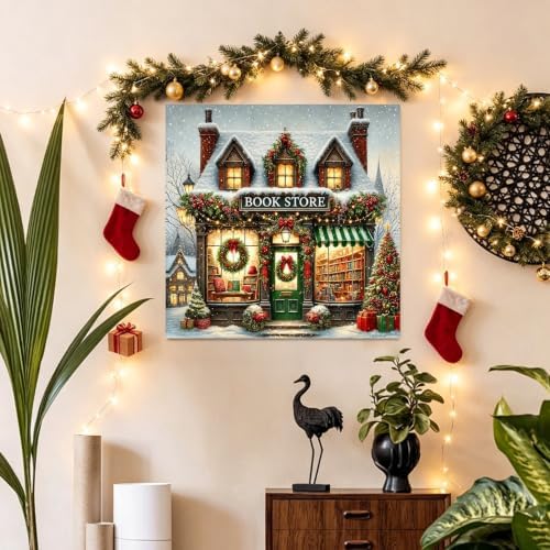 WULINHUAFA Christmas Paint by Numbers Adults Beginner 16x16 Inch | Bookstore Adult Paint by Number Kits, DIY Acrylic Oil Easy Painting by Numbers for Gifts Home Wall Decor Without Frame