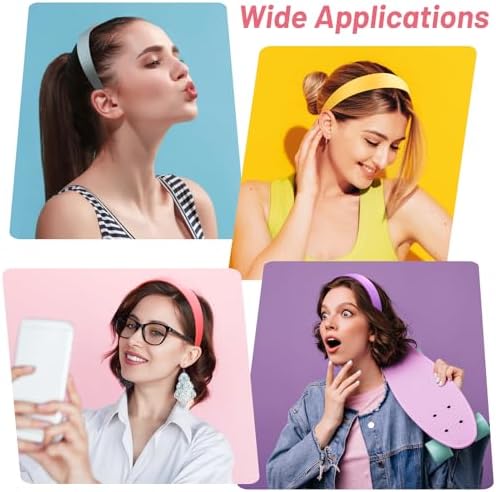 anezus 16 Pcs Satin Headbands Bulk 1 Inch Anti-slip Ribbon Hair Bands Plain Hard Headbands for Women Girls DIY Craft Hair Accessories (Pastel Color)