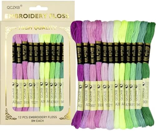 Premium Rainbow Color Embroidery Floss - Cross Stitch Threads - Friendship Bracelets Floss - Crafts Floss - 12 Skeins Per Pack Embroidery Floss,Green-Purple Gradient