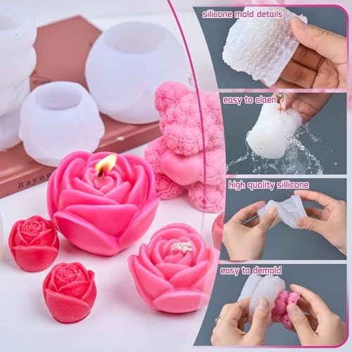 Rose Candle Making Kit with Round Gift Box,DIY Soy Wax Kit (Silvery)