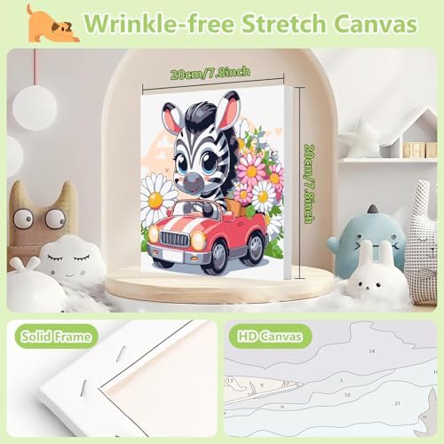 Reivworl Zebra Paint by Numbers Kit for Kids with Frame 8×8 inch