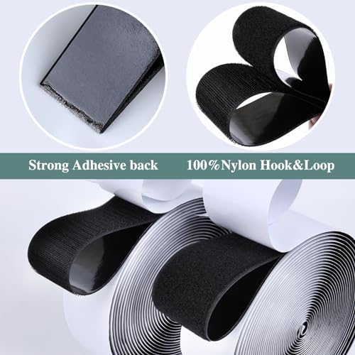 Navona 27Ft x 2 Inch Heavy Duty Hook and Loop Strips with Adhesive, Black
