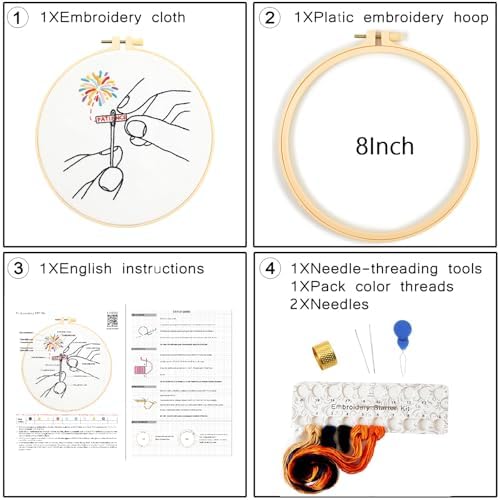 Beginner Embroidery Starter Kit, Easy Hand Embroidery Kits for Beginners Adults, Stamped Cross Stitch Kits for Beginners Adults Craft Kits for Women, Entire Set of Embroidery Supplies & Video Tutorial