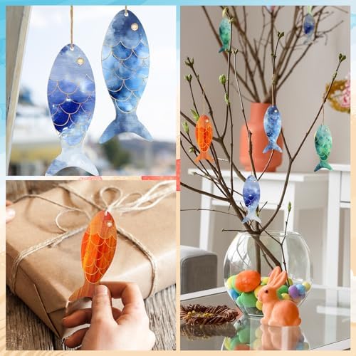 Gerrii 150 Pieces Blank Wood Fish Cutouts Hanging Ornaments for DIY Crafts