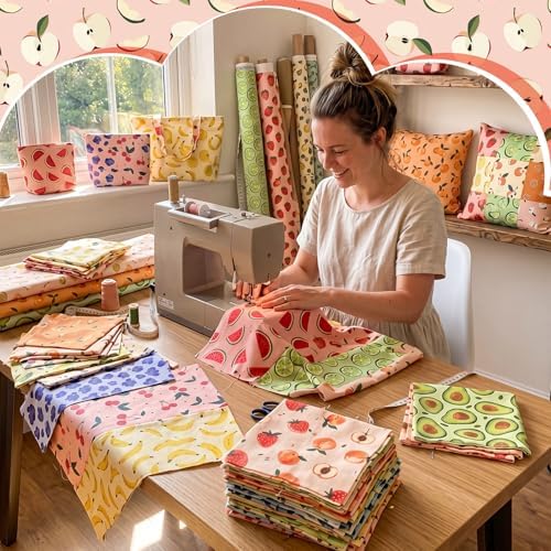 HunnmingRe 20 Pcs 10''x10'' Summer Fruit Quilting Fabric Square Lemon Strawberry Precut Quiltted Fabric Watermelon Pineapple Cherry Printed Patchwork Materials for Summer Sewing DIY Craft Supplies