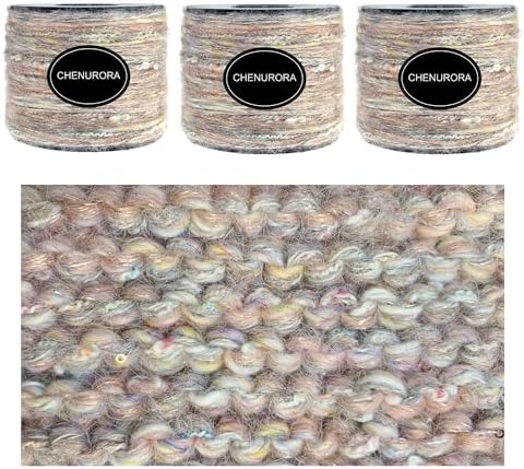 Artisanal Yarn Collection Multifiber Multicolored Fancy Yarn with Subtle Shimmering Threads for Knitting Crocheting Crafts DIY, Set of 3 Rolls (Gray Pink)