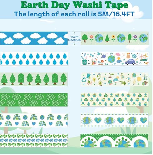 12 Rolls Eco-Friendly Tree Raindrop Rainbow Scrapbook Washi Tape