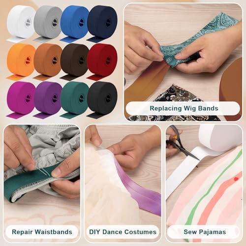 Airisoer Elastic Bands for Sewing 12 Rolls 1 Inch x 2.2 Yards, Dark Colors